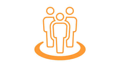 Orange ikon med tre personer.