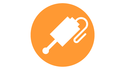 Vit ikon med en trådansluten prob för industriell automationsprobning under drift i en orange cirkel