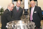 Sir David McMurtry and Ben Taylor show HRH The Earl of Wessex a demonstration of REVO measuring an aero-engine component
